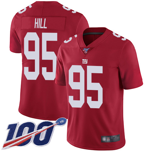 Men New York Giants 95 B.J. Hill Red Limited Red Inverted Legend 100th Season Football NFL Jersey